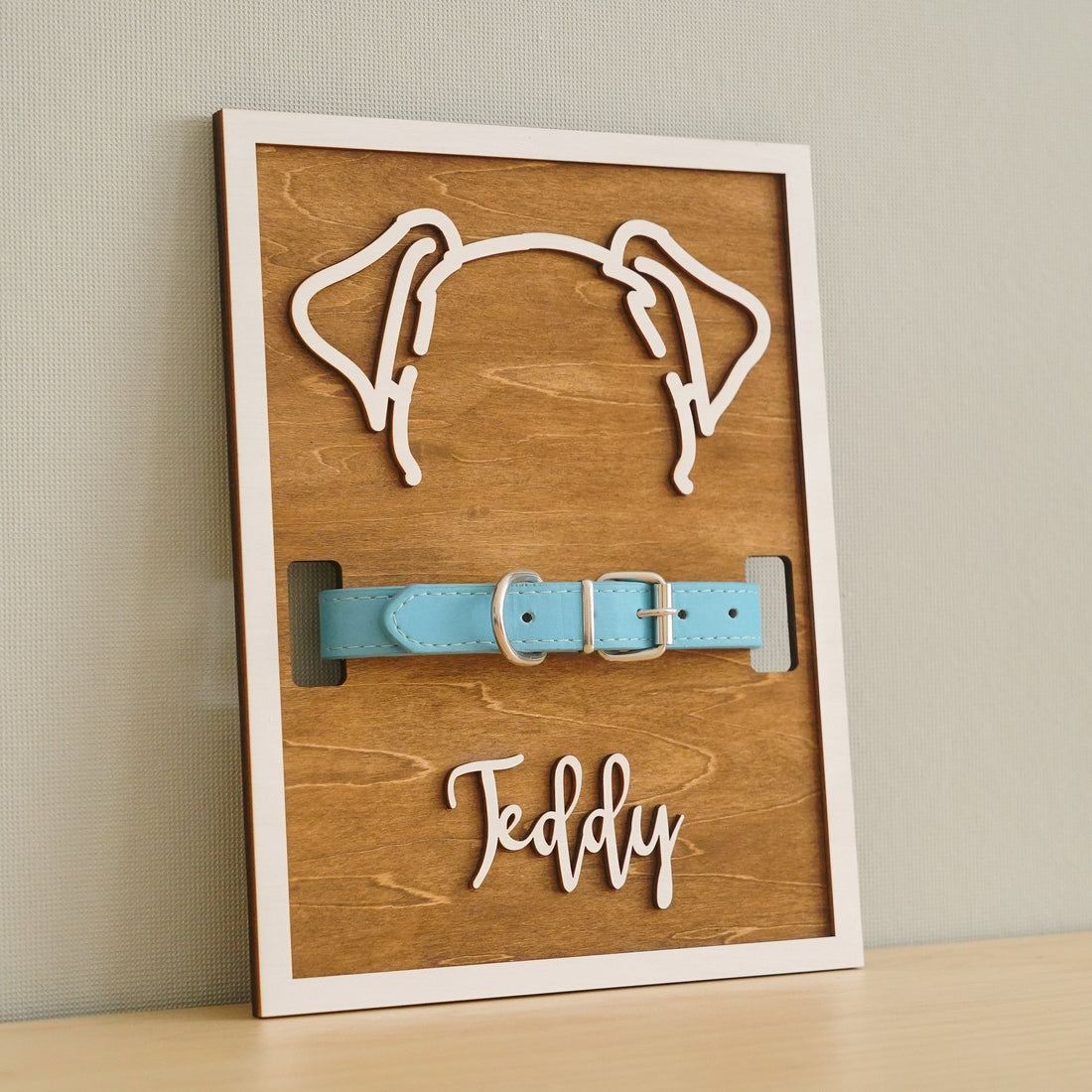 Dog Ear Drawing Framed Wood Pet Memorial Gift for Collar Display E17