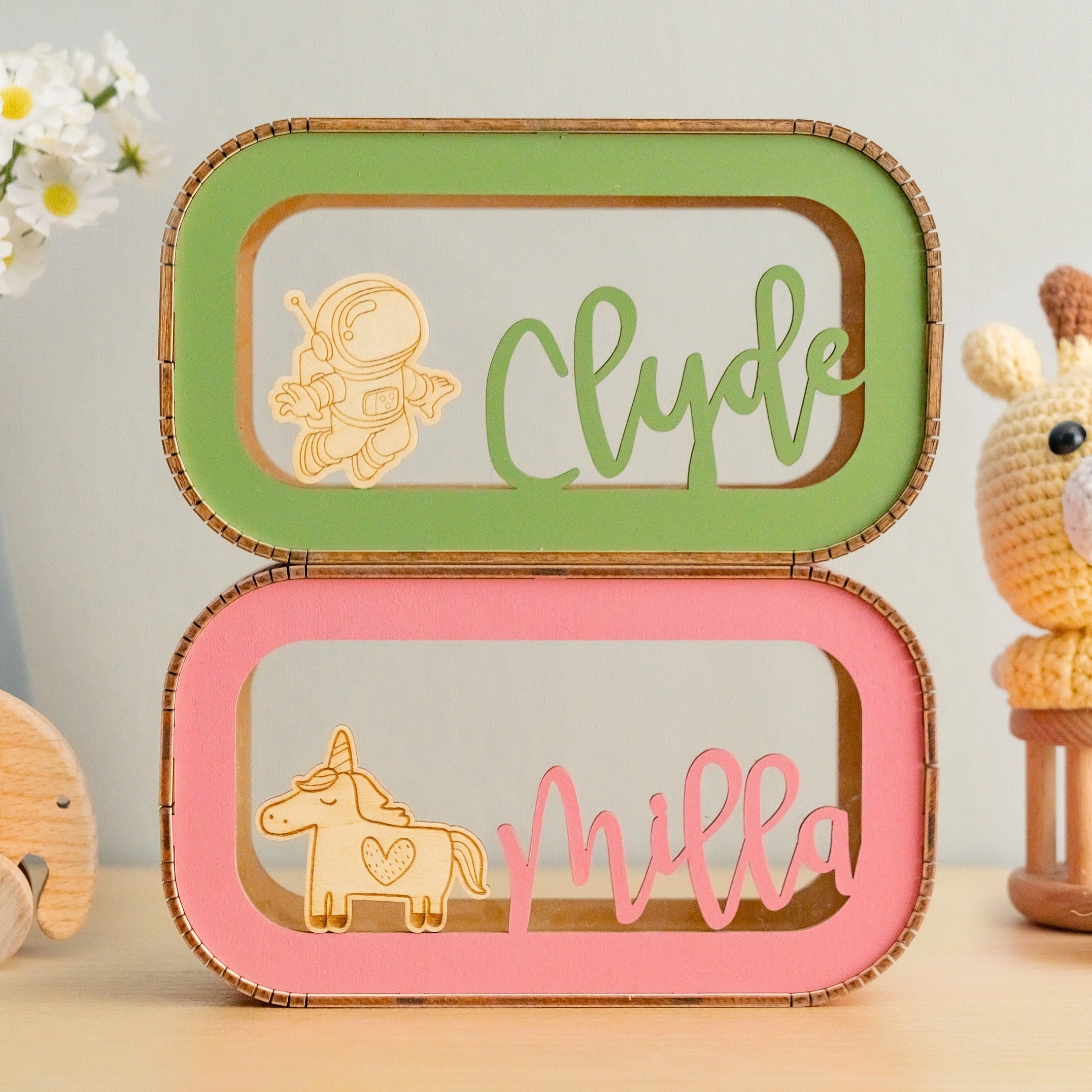 Personalized Animal Piggy Bank Wood for Kids and Baby Gifts G87