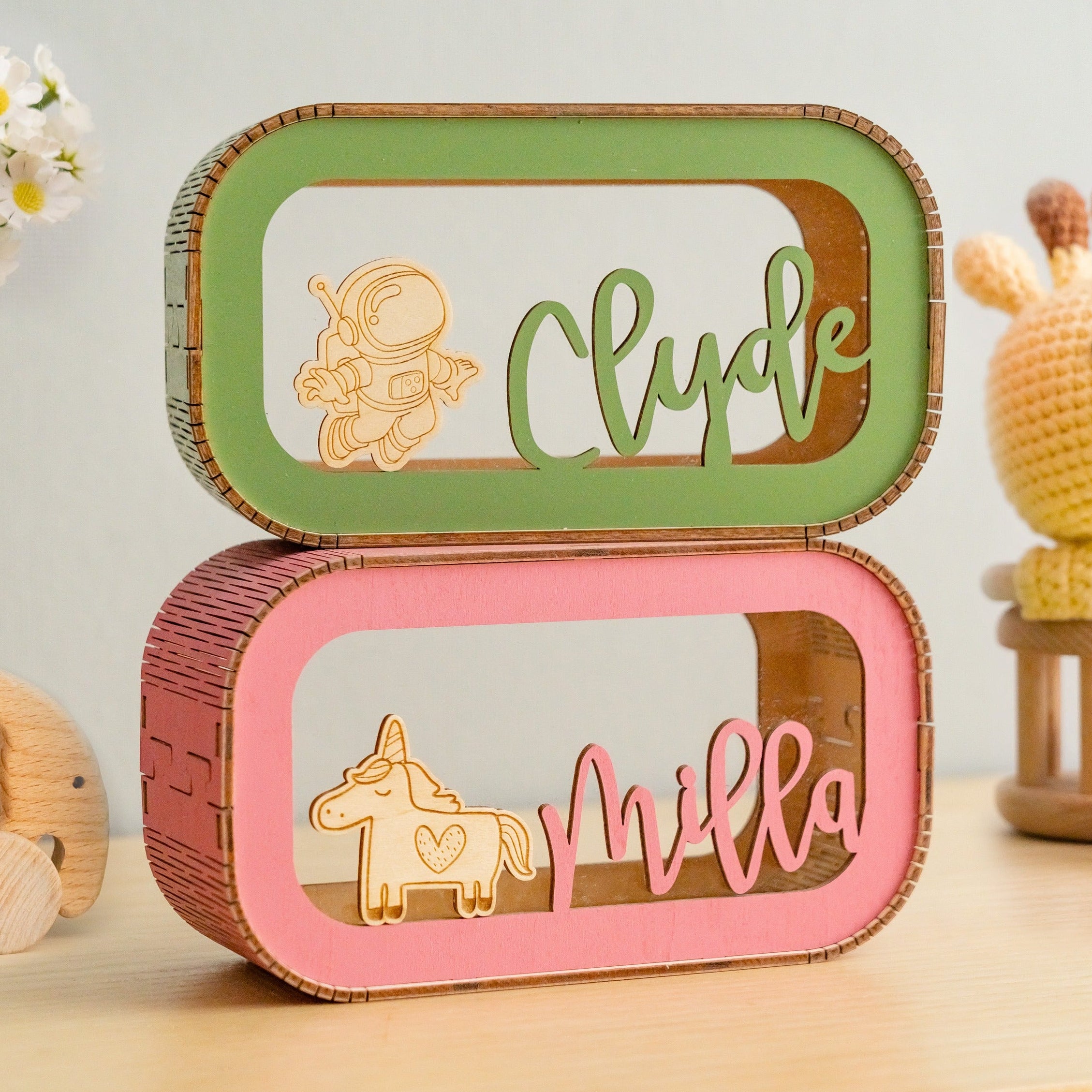 Personalized Animal Piggy Bank Wood for Kids and Baby Gifts G87