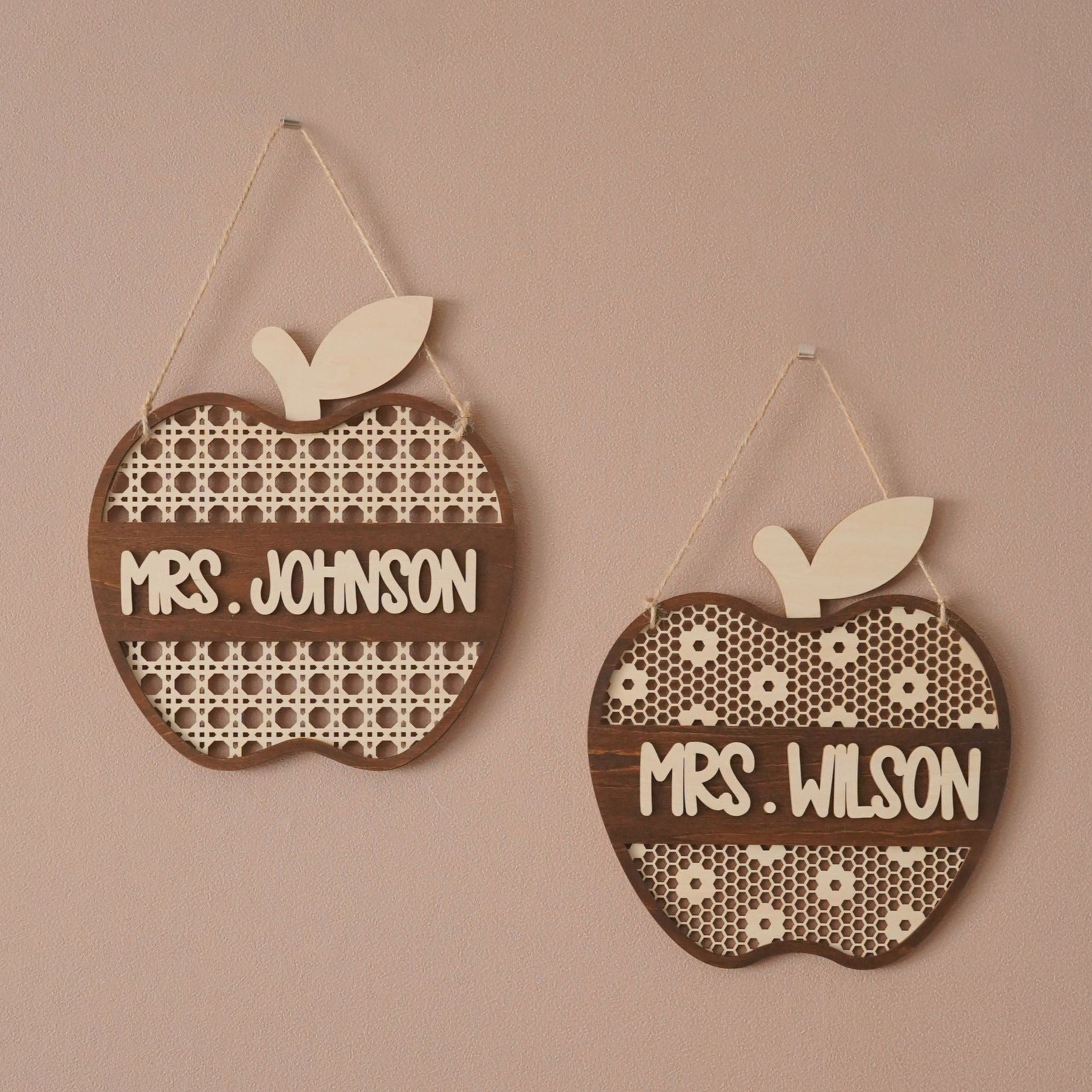 Rustic Wooden Apple Teacher's Nameplate for Wall Decoration