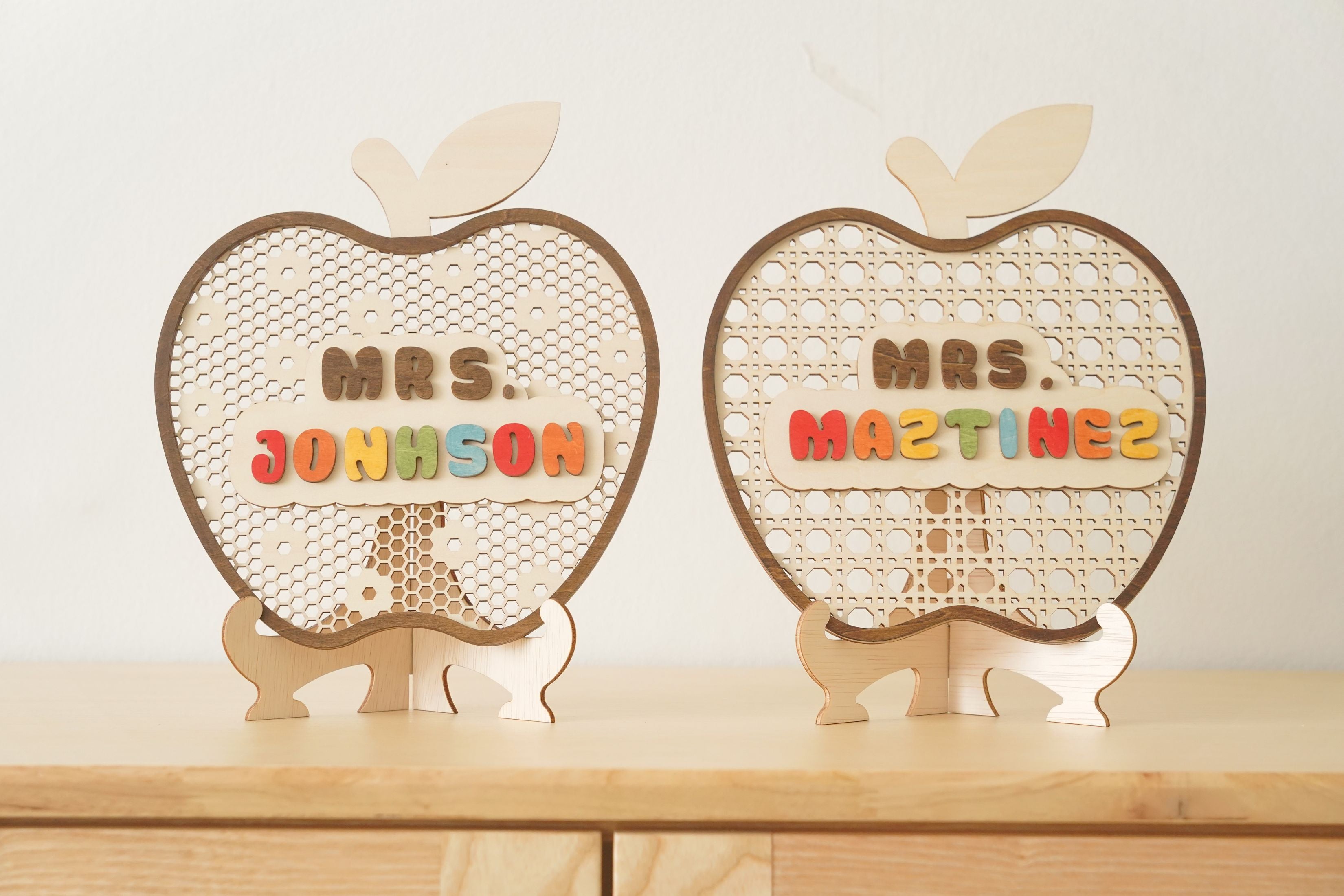 Boho Rustic Personalized Wooden Teacher's Apple Wall Sign