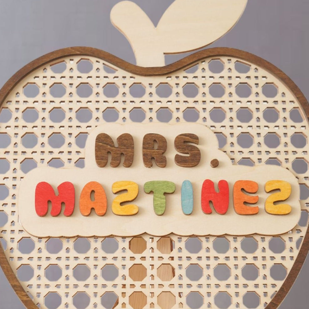 Boho Chic Personalized Wooden Teacher's Apple Desk Ornament N83
