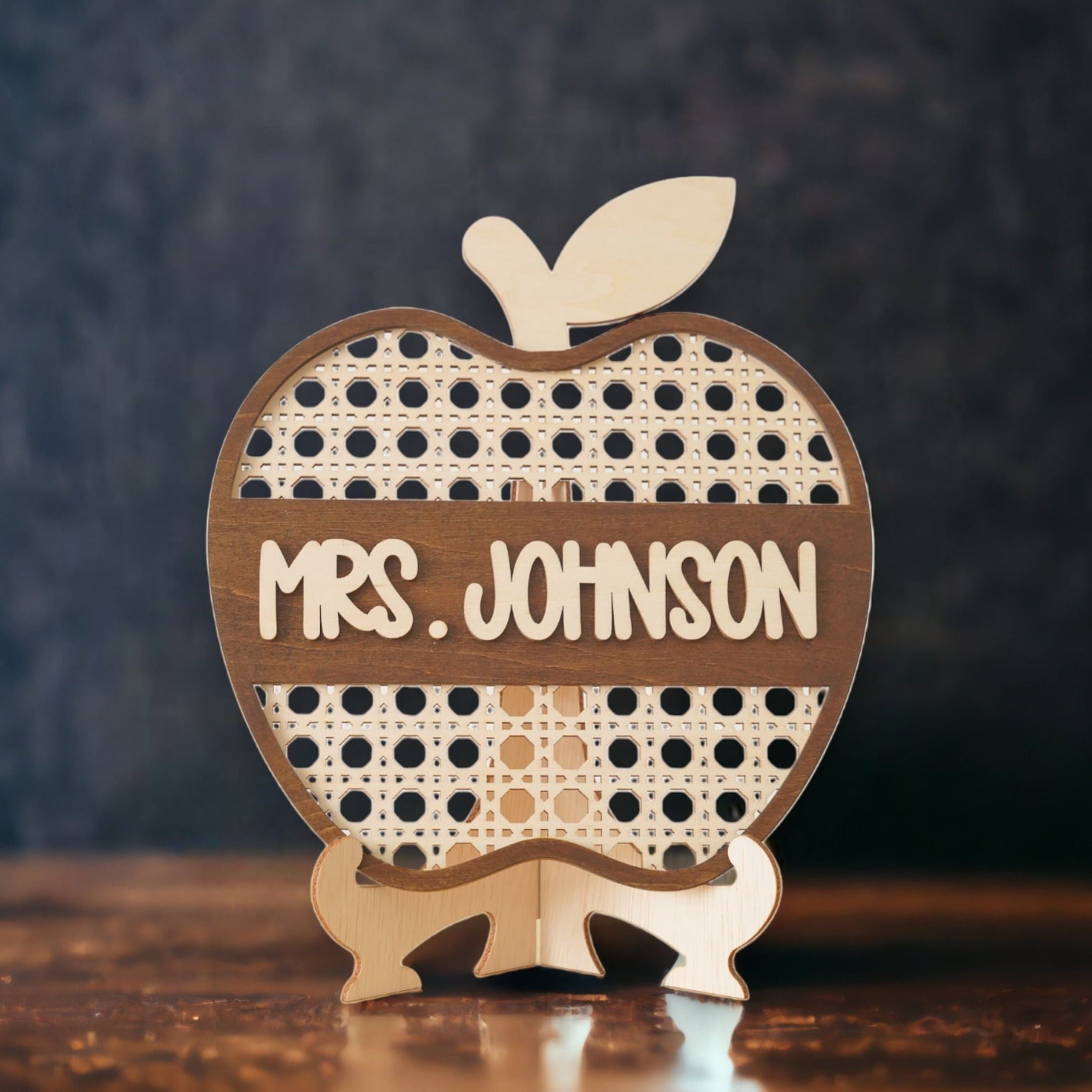 Rustic Wooden Apple Teacher's Nameplate for Wall Decoration