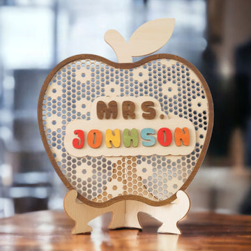 Personalized Wooden Teacher’s Apple Sign for Teacher Gifts and Decor N83