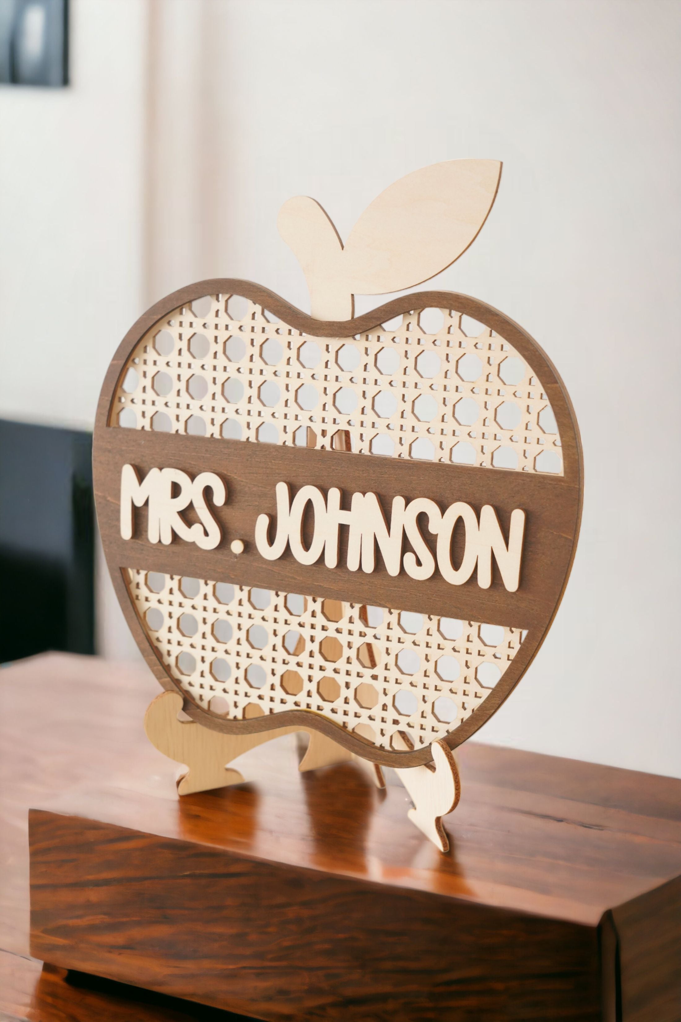 Personalized Wooden Teacher's Apple Sign Decorative Desk Ornament