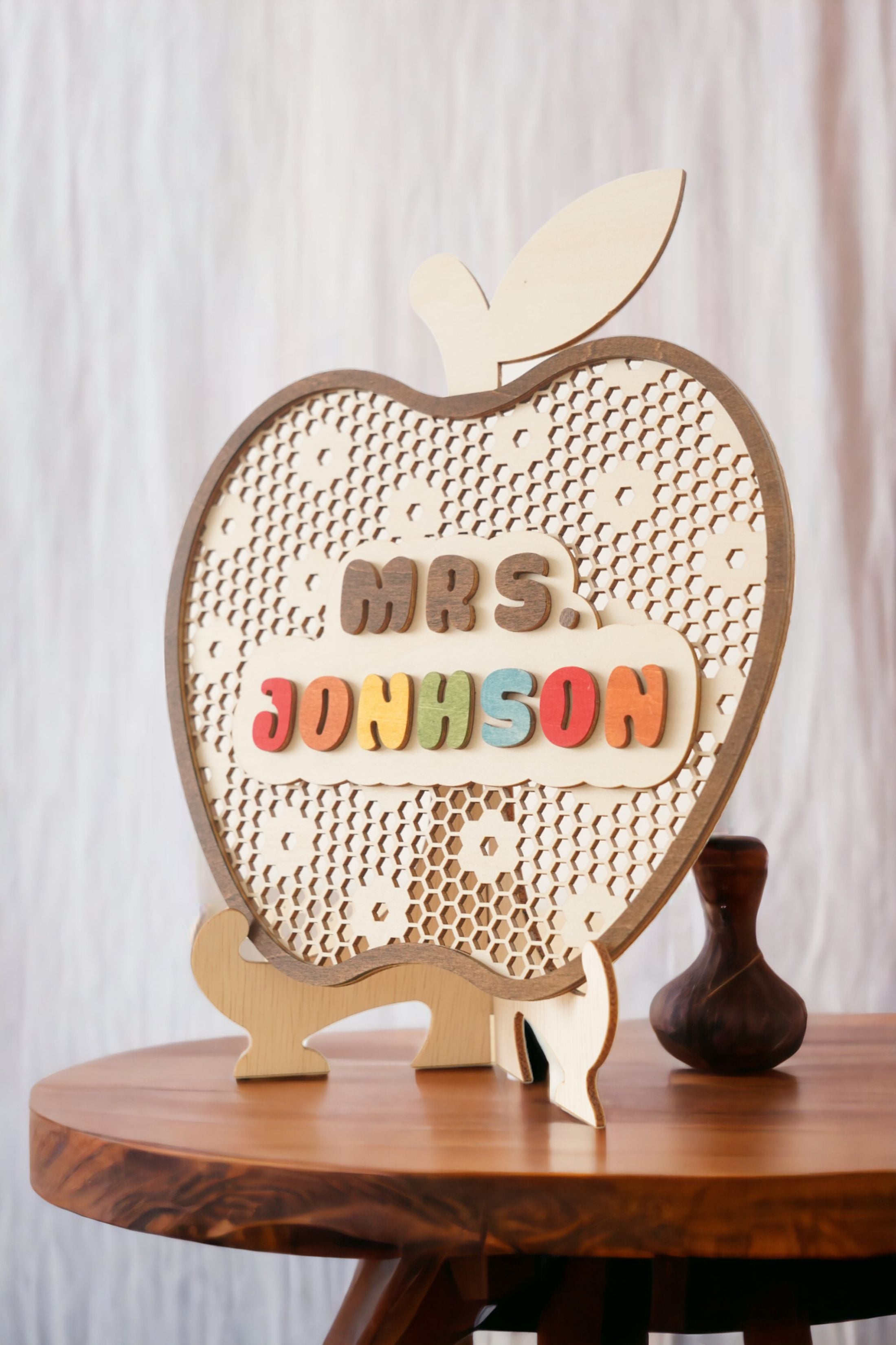 Boho Rustic Personalized Wooden Teacher's Apple Wall Sign