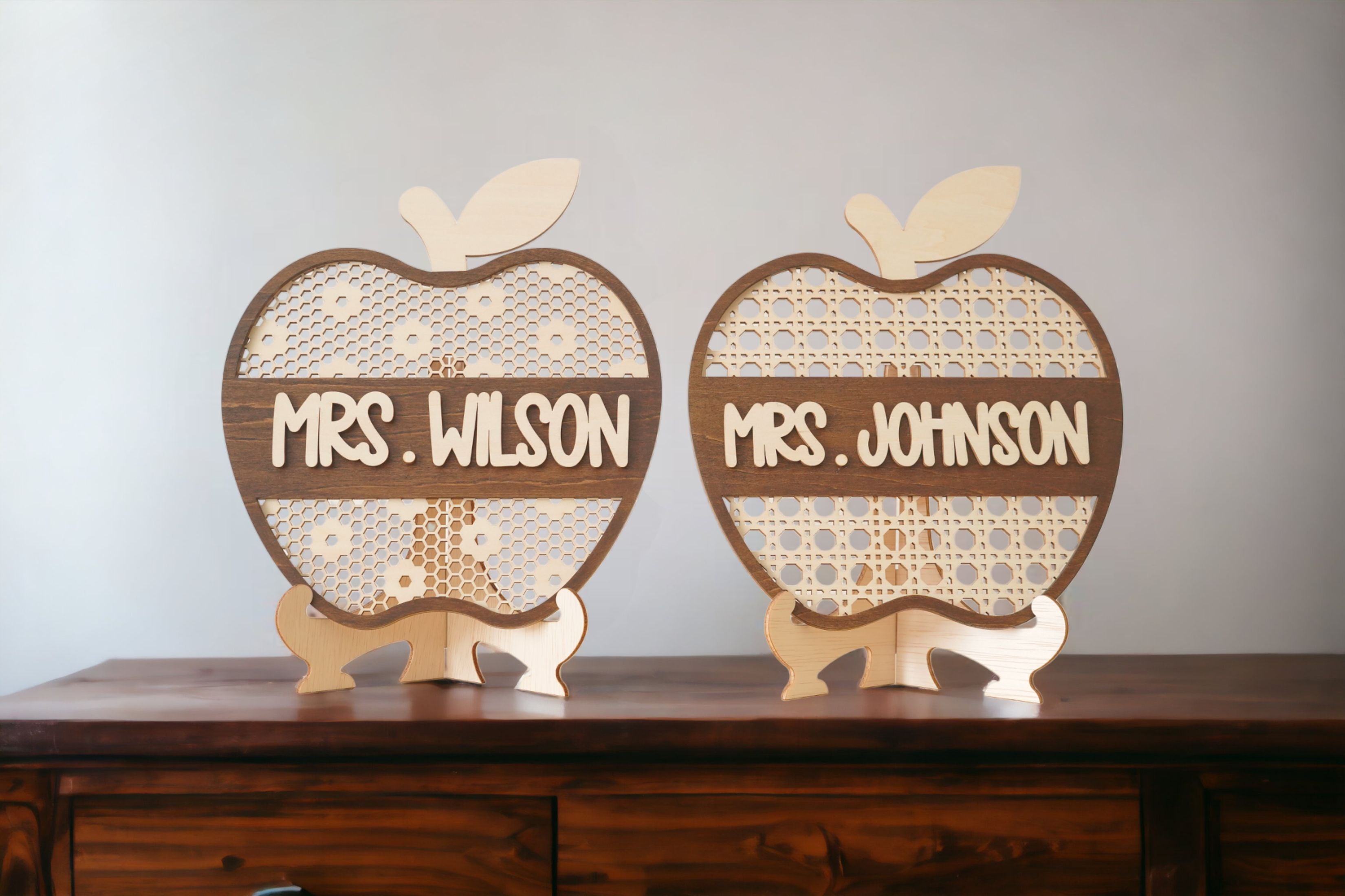 Personalized Wooden Teacher's Apple Sign Decorative Desk Ornament