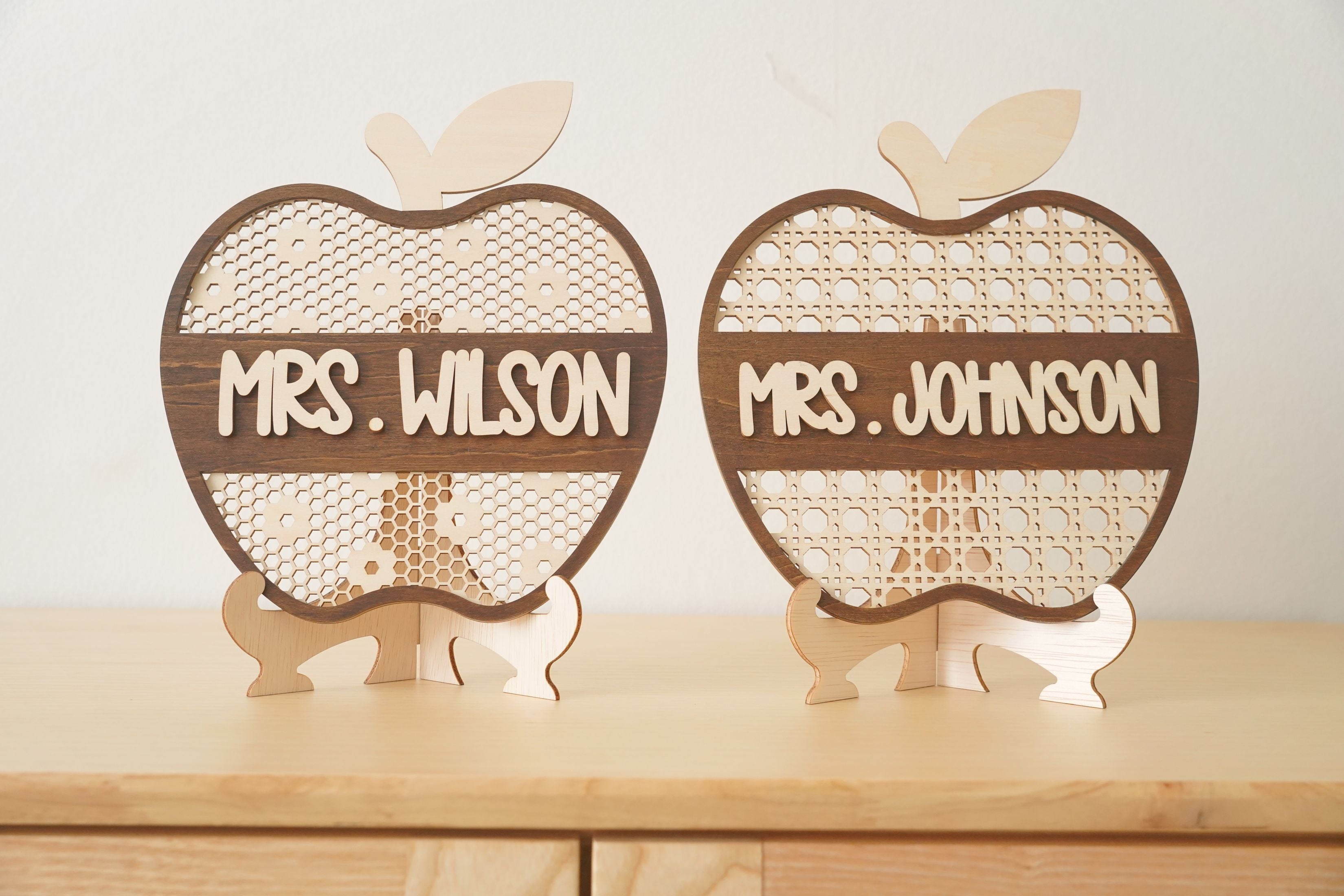 Rustic Wooden Apple Teacher's Desk Nameplate For Personalized Decor