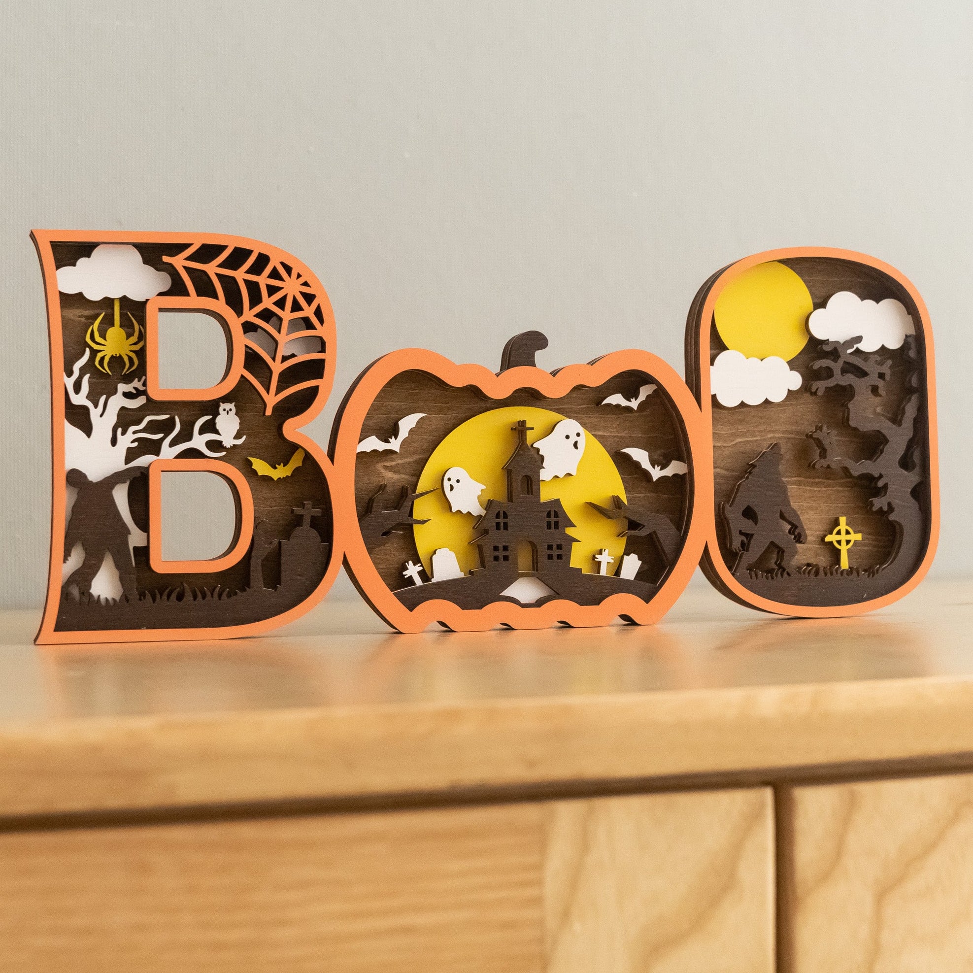 Layered Wooden Halloween BOO Sign Wood for Halloween Mantel B35