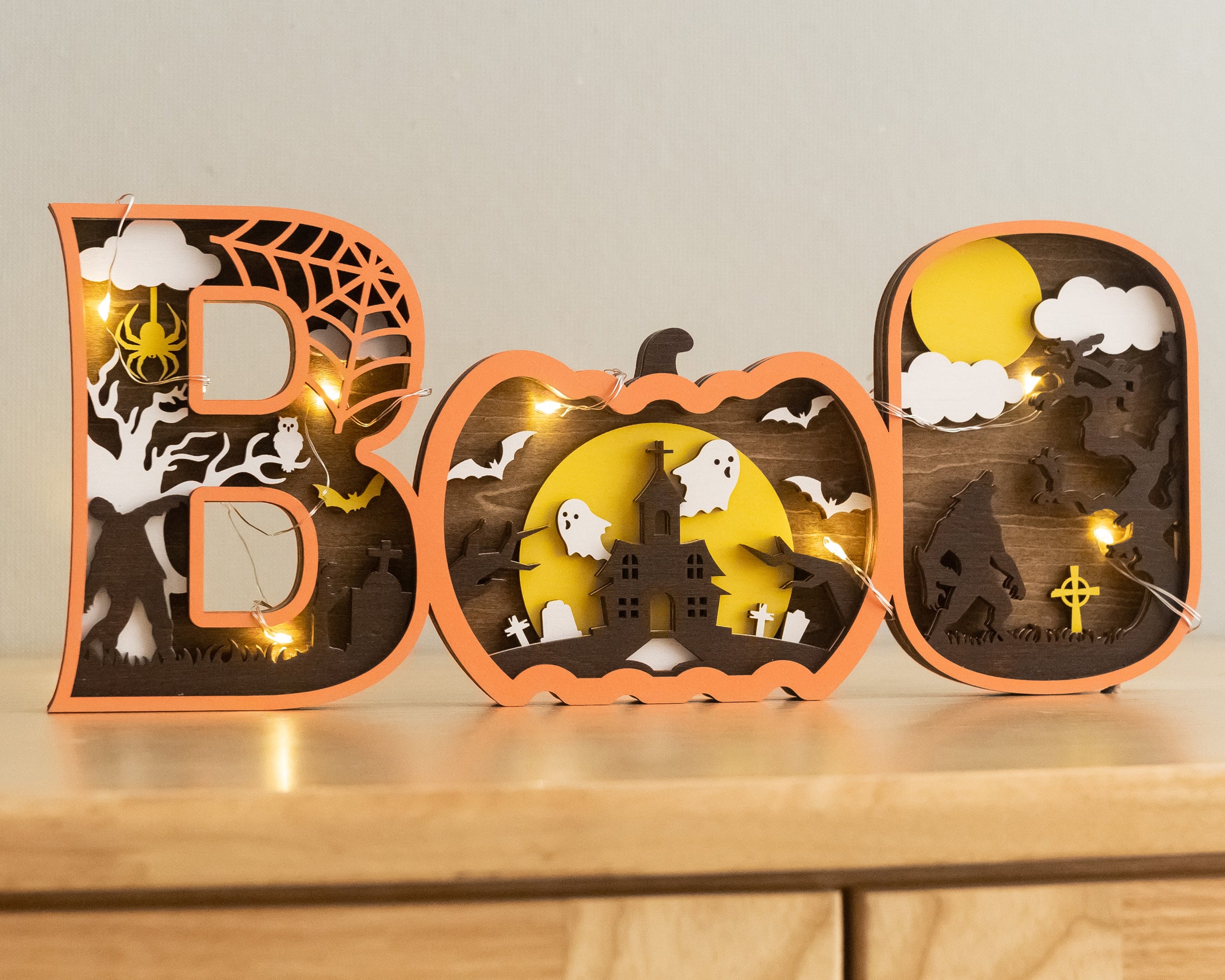 Layered Wooden Halloween BOO Sign Wood for Halloween Mantel B35
