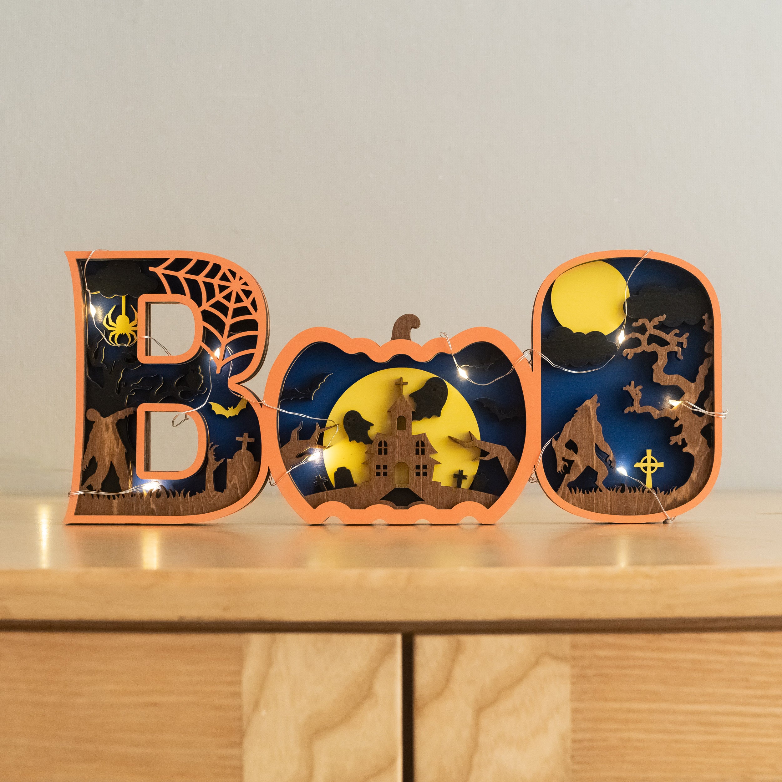 Layered Wooden Halloween BOO Sign Wood for Halloween Mantel B35