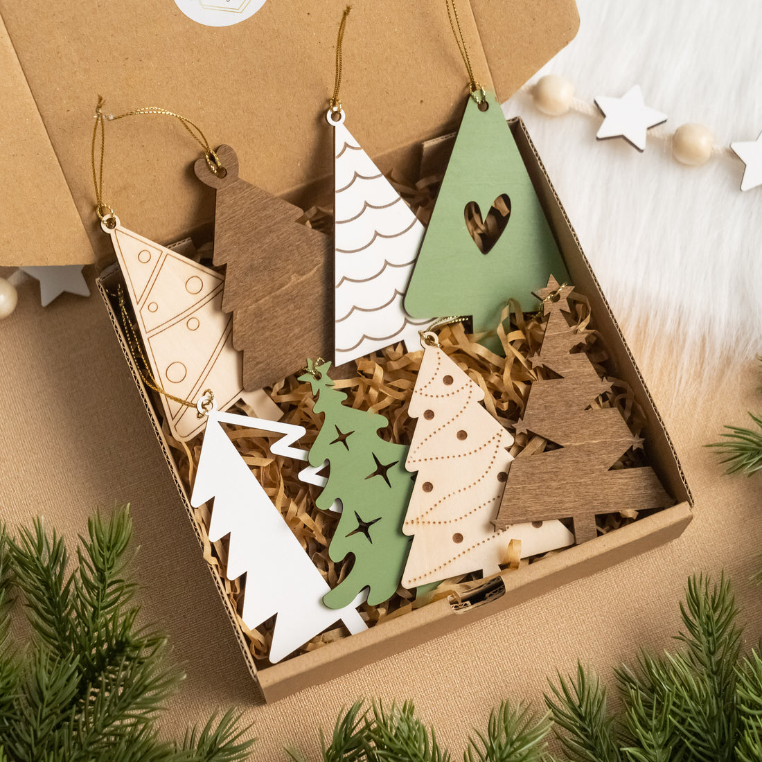 Wooden Christmas Tree Ornaments Set Wood for Christmas Tree Decor O04