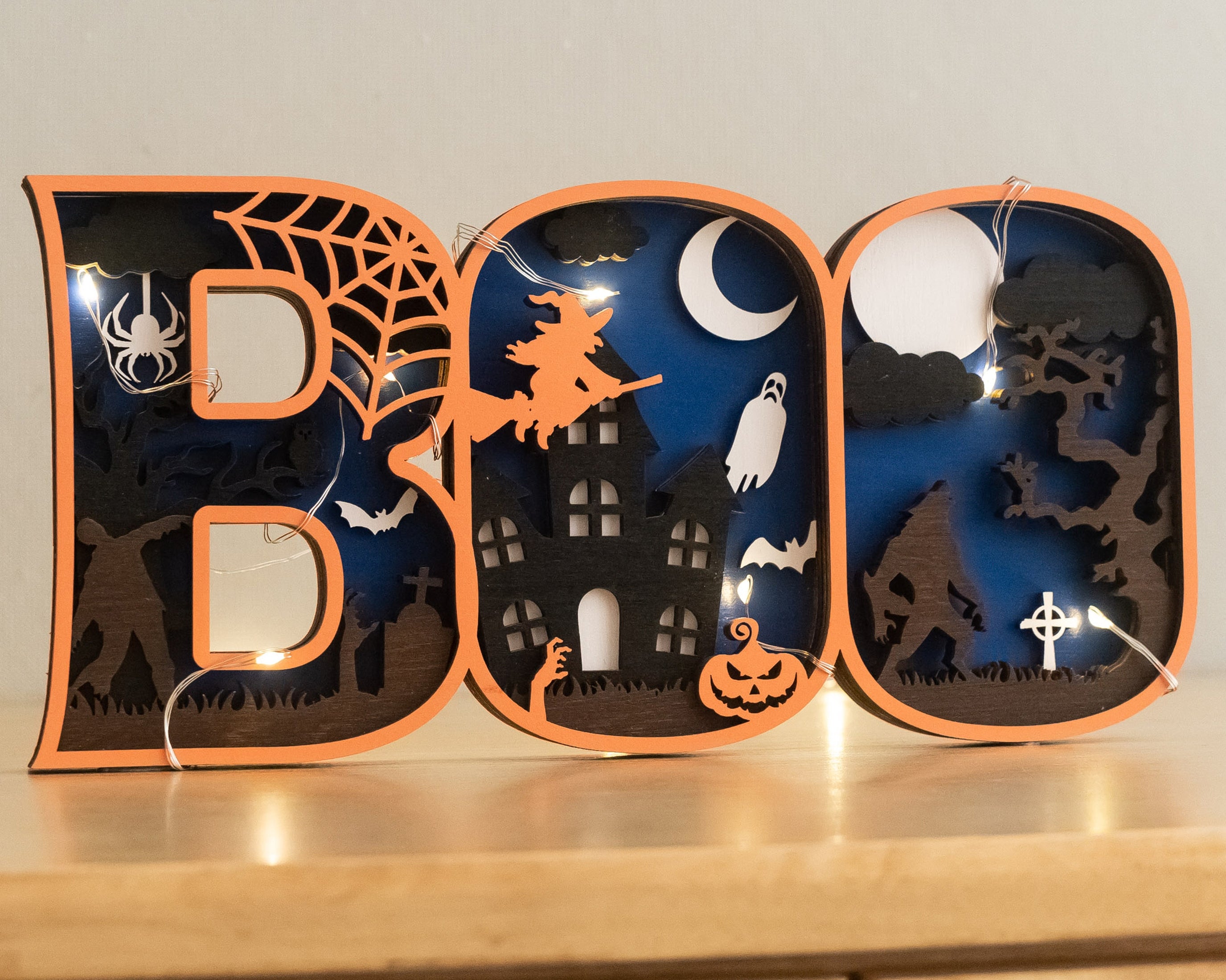 Layered Wooden Halloween BOO Sign Wood and Halloween Centerpiece B34