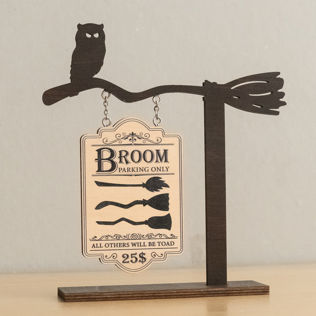 Witch Broom Parking Wood Sign for Spooky Halloween Decor B36