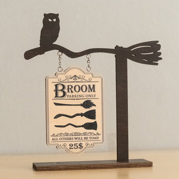 Witch Broom Parking Wood Sign and Wooden Halloween Decor B36