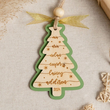 Wooden Family Christmas Tree Ornament Custom for Family Name Ornament and Engraved Christmas Ornament R62