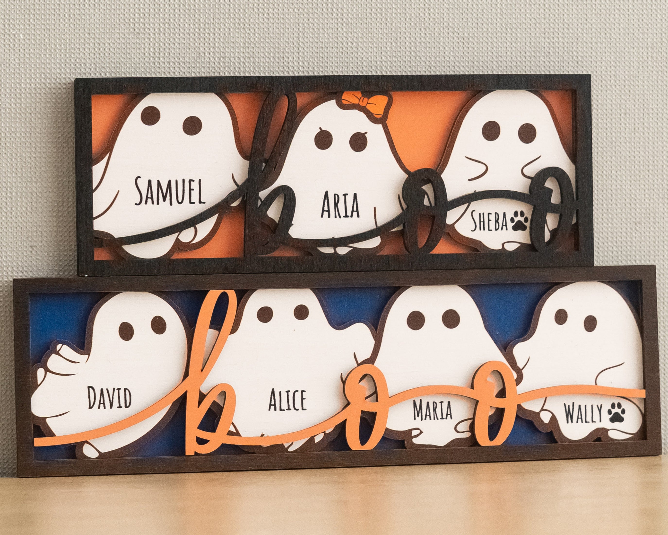 Personalized Ghost Family Name Sign Wood for Halloween Home B37