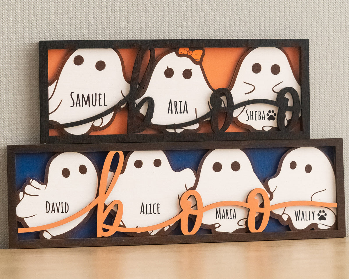 Personalized Ghost Family Name Sign Wood for Halloween Decor B37