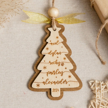 Wooden Family Christmas Tree Ornament Custom for Personalized Christmas Ornament and Engraved Family Ornament R62
