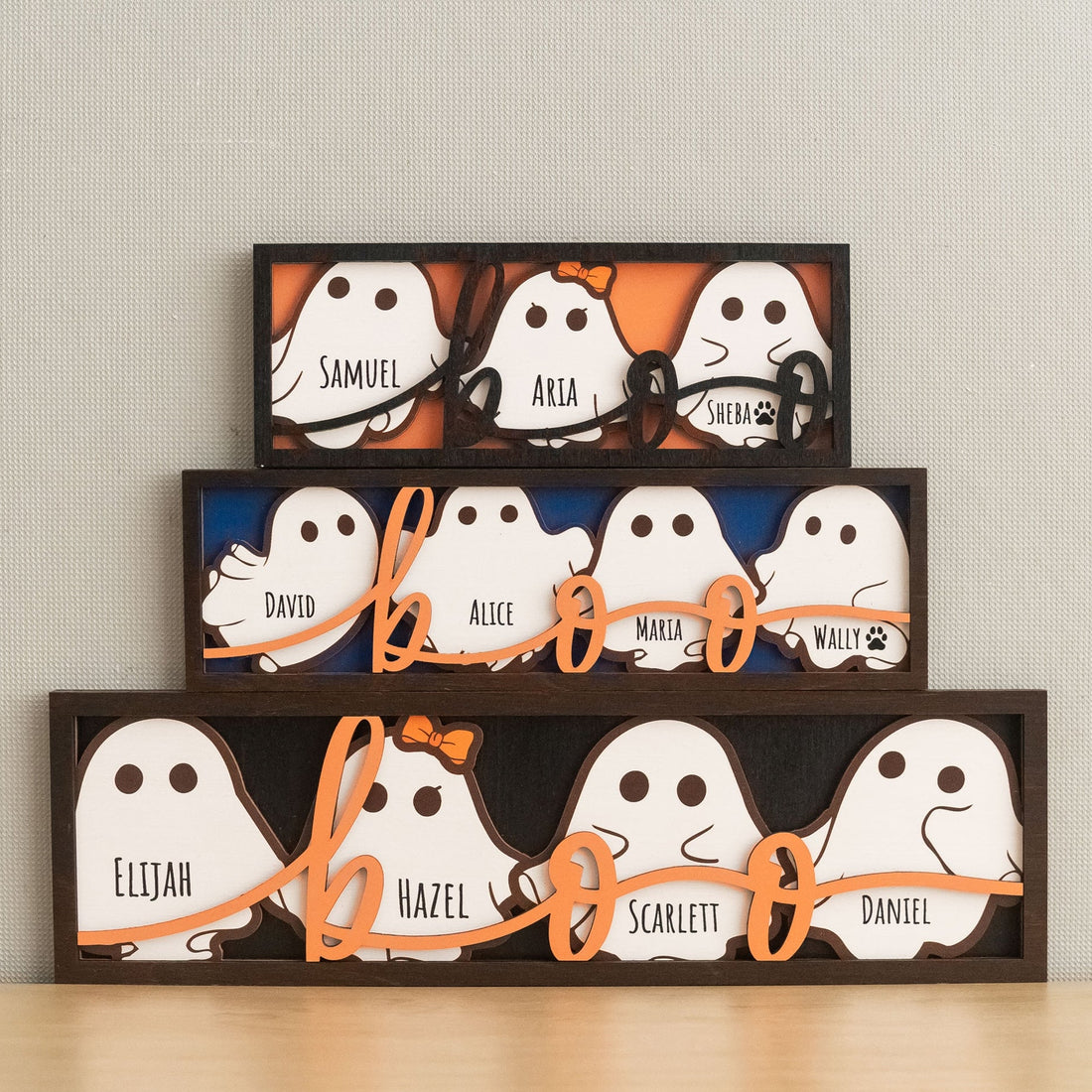 Personalized Ghost Family Name Sign Wood for Halloween Home B37