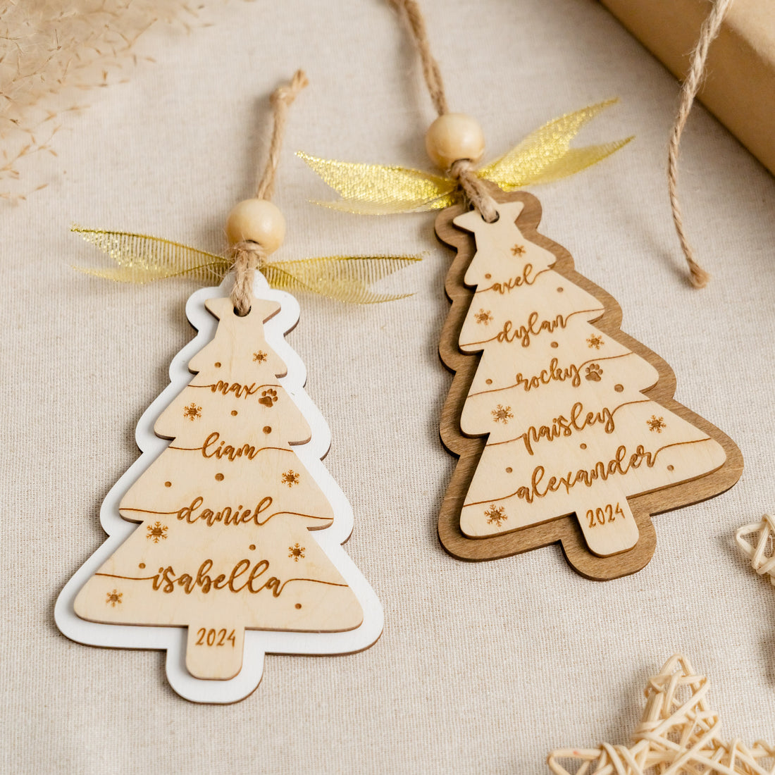 Wooden Family Christmas Tree Ornament Personalized for Family Christmas Ornament and Engraved Family Ornament R62