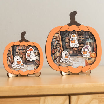 Wooden Pumpkin Library Ghost Halloween Sign Decor for Room B39