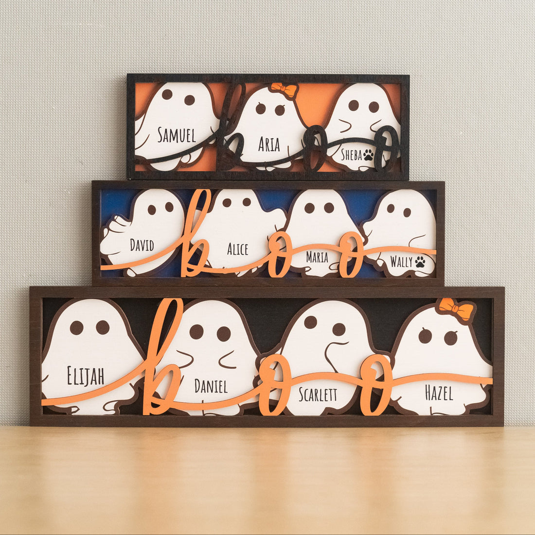 Personalized Ghost Family Name Sign Wood for Halloween Home B37
