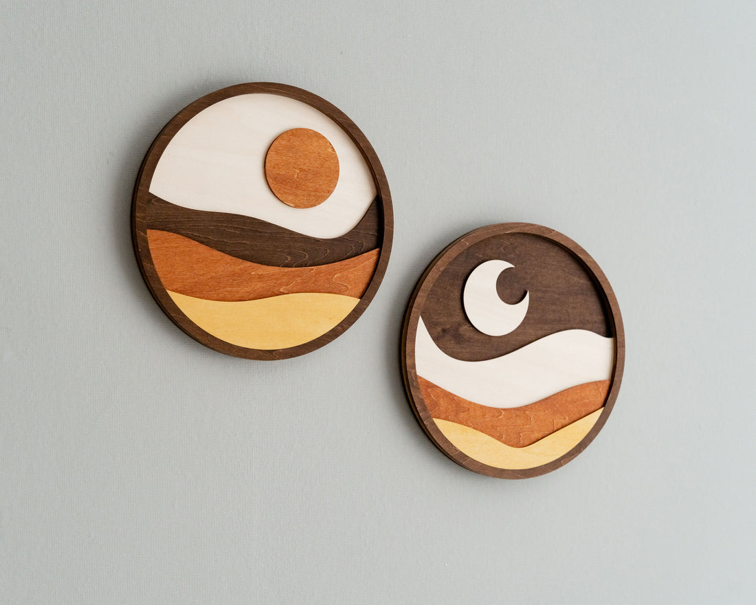 Boho Chic Moon and Sun Wooden Wall Art Set