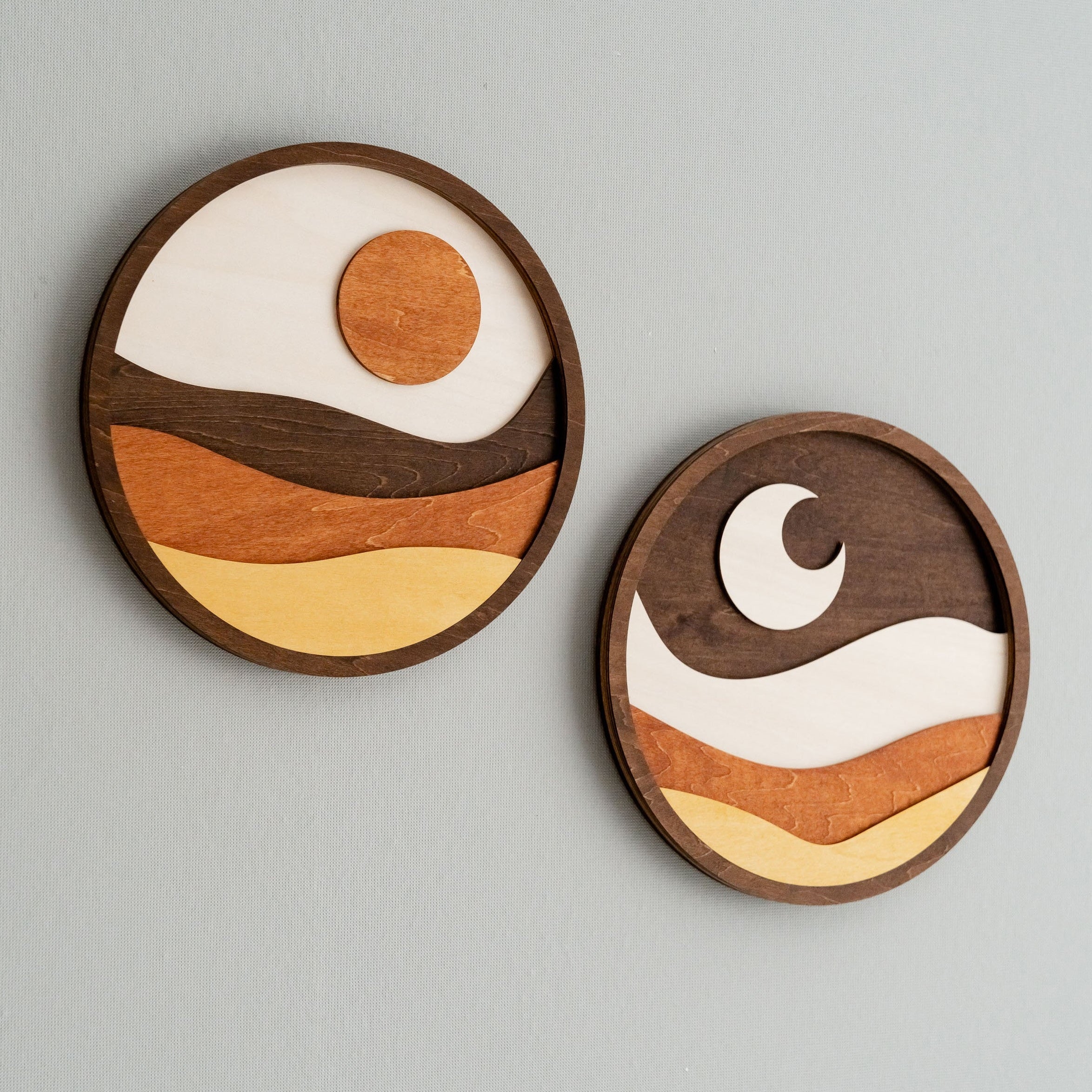 Boho Chic Moon and Sun Wooden Wall Art Set E04