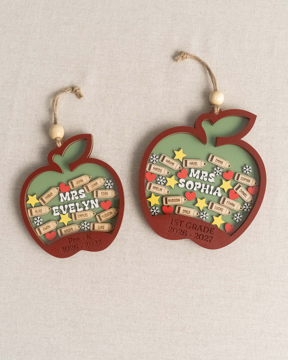 Teacher Shaker Ornament Wood, Christmas Tree Ornament for Decor B59