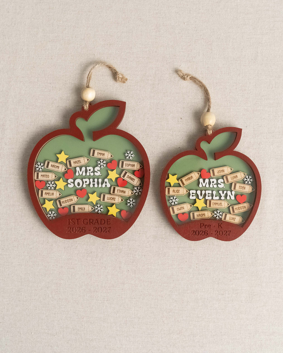 Teacher Shaker Ornament Wood, Christmas Tree Ornament for Decor B59