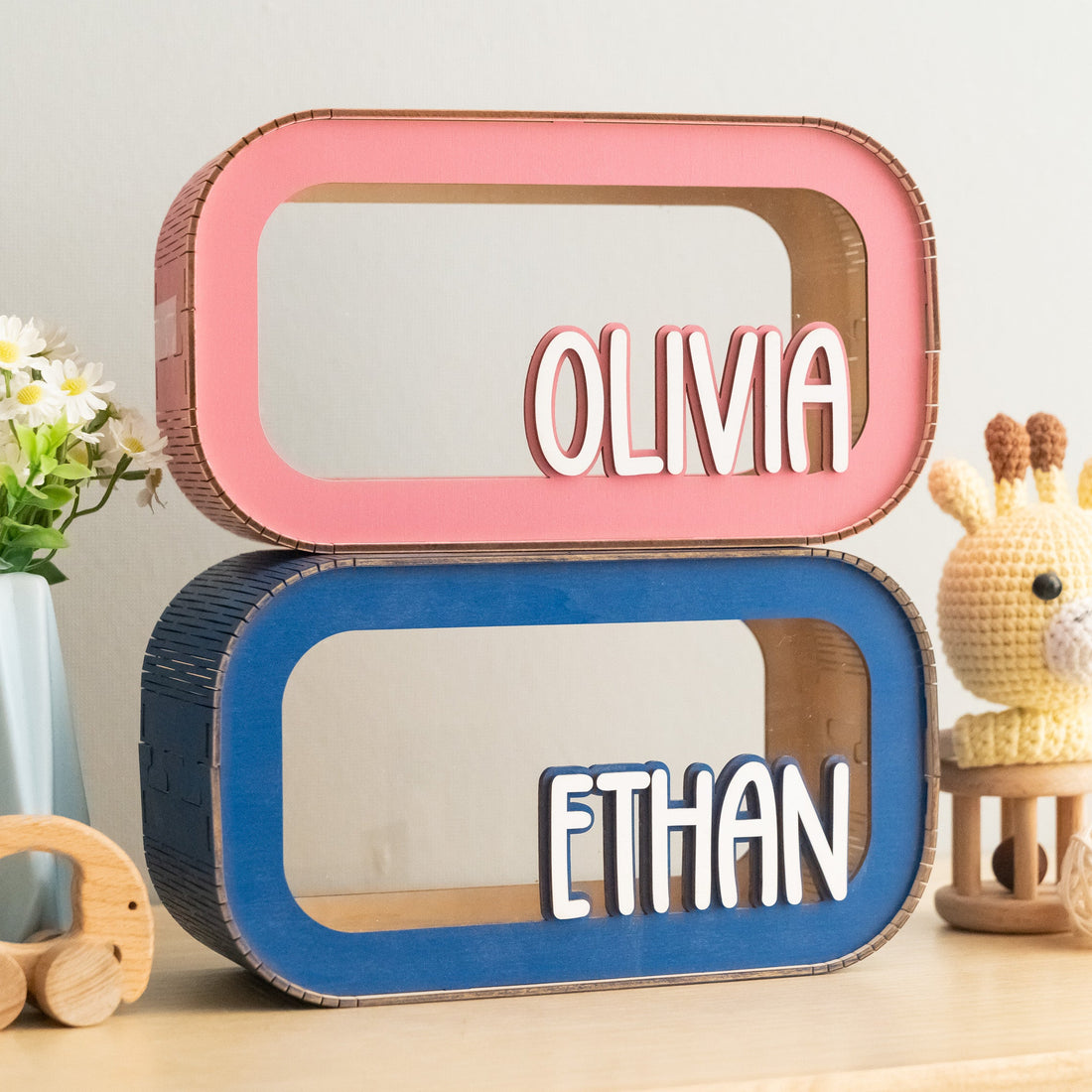 Personalized Wooden Piggy Bank wood acrylic for kids saving and decor E05