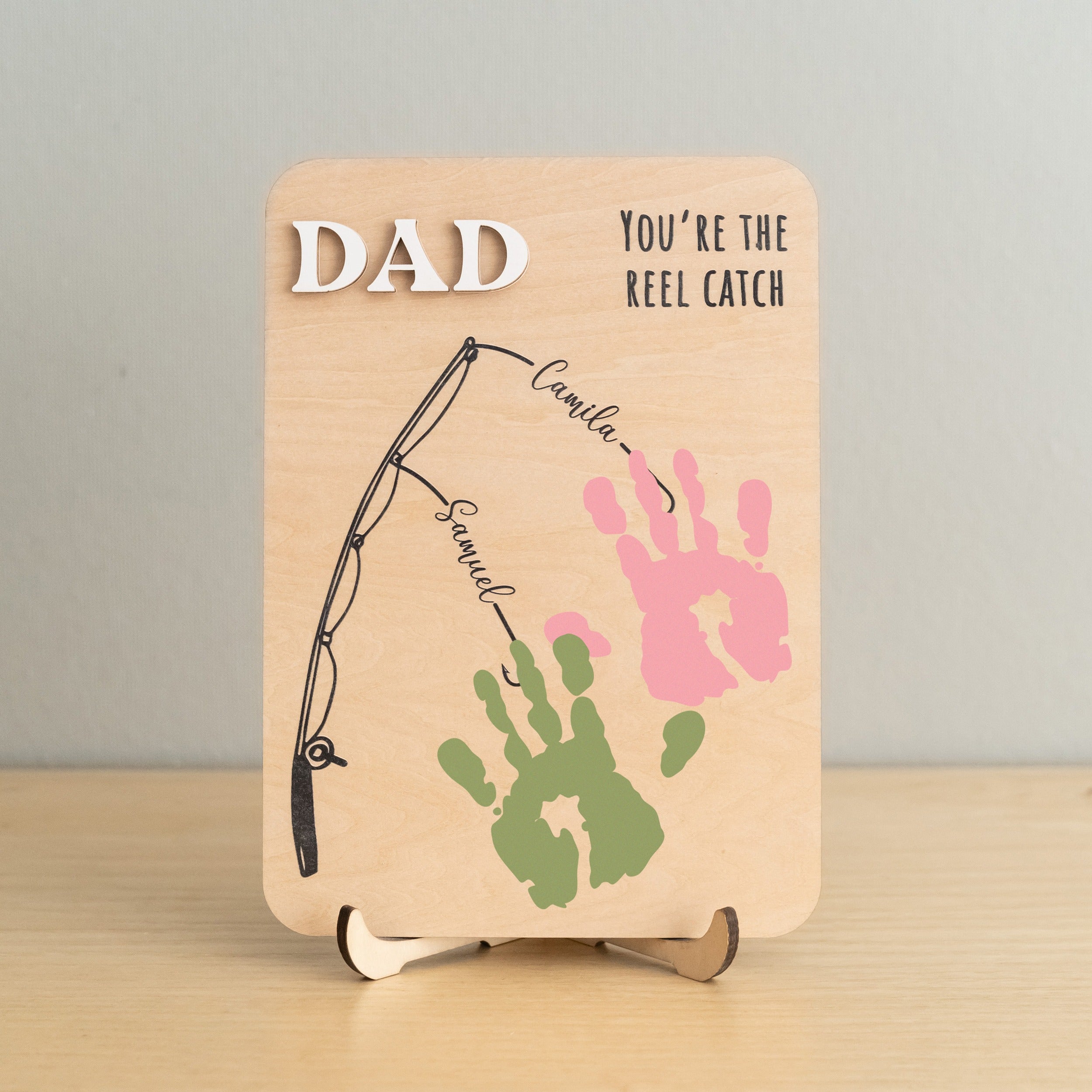 Fishing Handprint Sign for Dad Wood Personalized Fathers Day Gift and Wooden Handprint Sign Y78