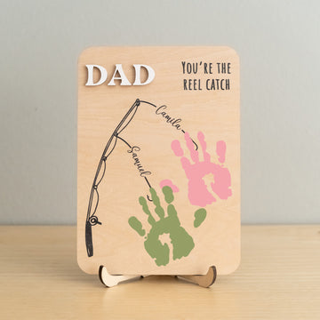 Fishing Handprint Sign for Dad Wood Personalized Fathers Day Gift and Wooden Handprint Sign Y78