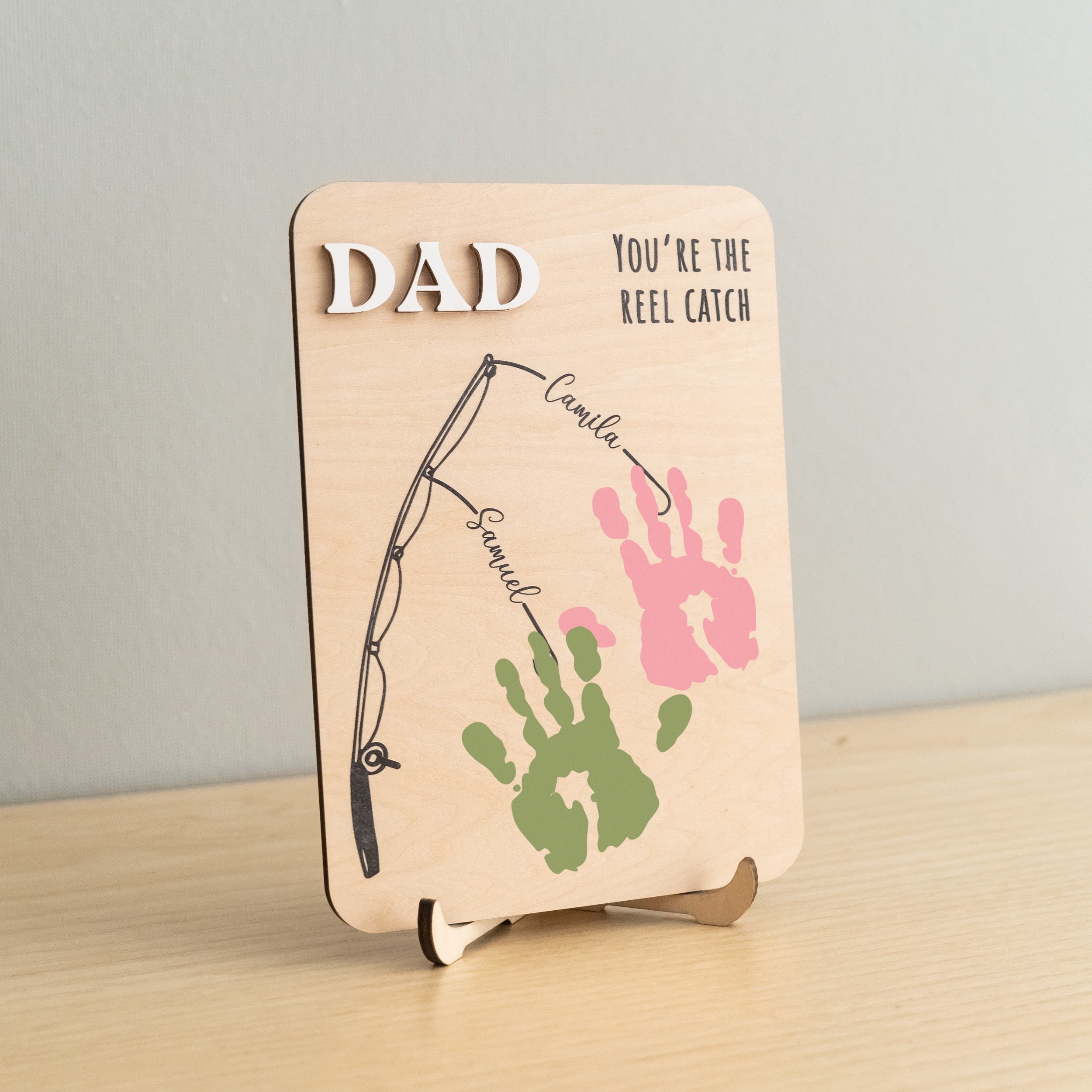 Fishing Handprint Sign for Dad Wood Personalized Fathers Day Gift and Wooden Handprint Sign Y78