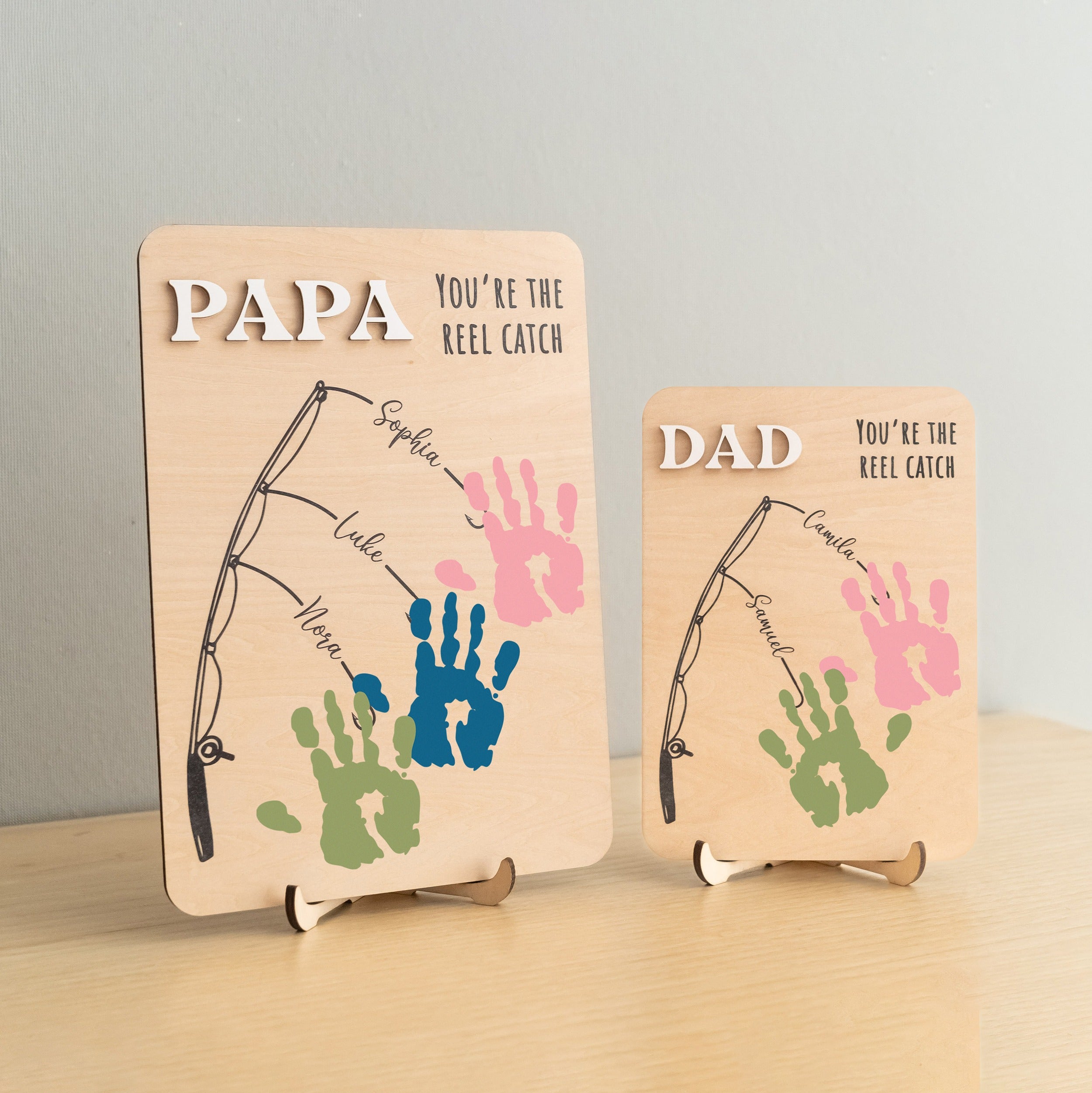 Fishing Handprint Sign for Dad Wood Fathers Day Gift and Personalized Handprint Art Y78