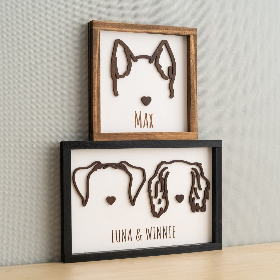 Dog Ear Framed Art Wood, Dog Wall Art for Wooden Pet Decor E15