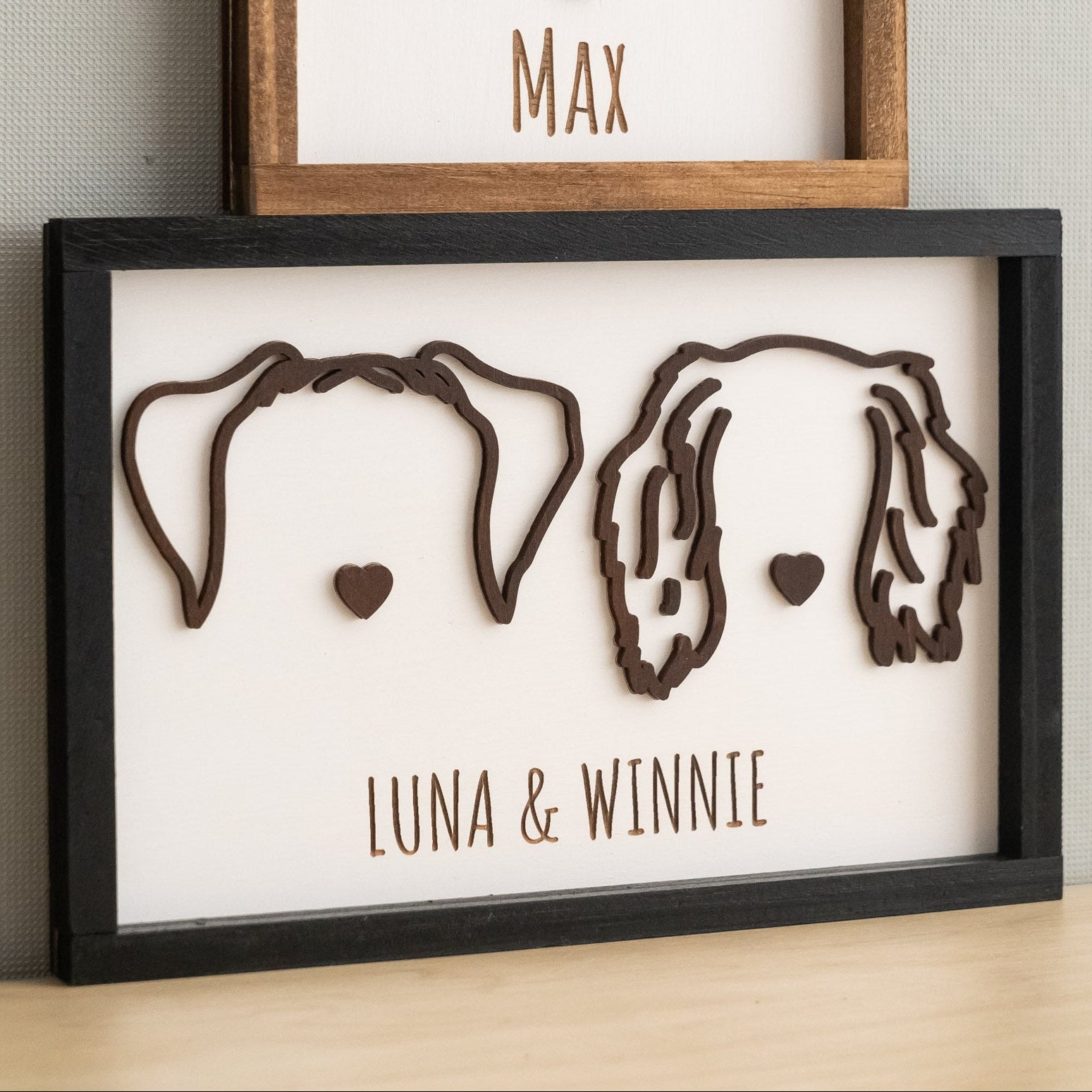 Dog Ear Framed Art Wood, Dog Wall Art for Wooden Pet Decor E15