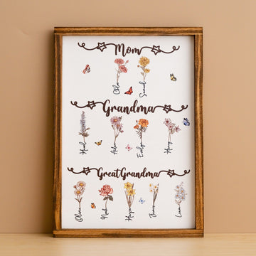 Personalized Wooden Family Flower Garden Sign for Gift for Grandma and Wooden Family Sign J74