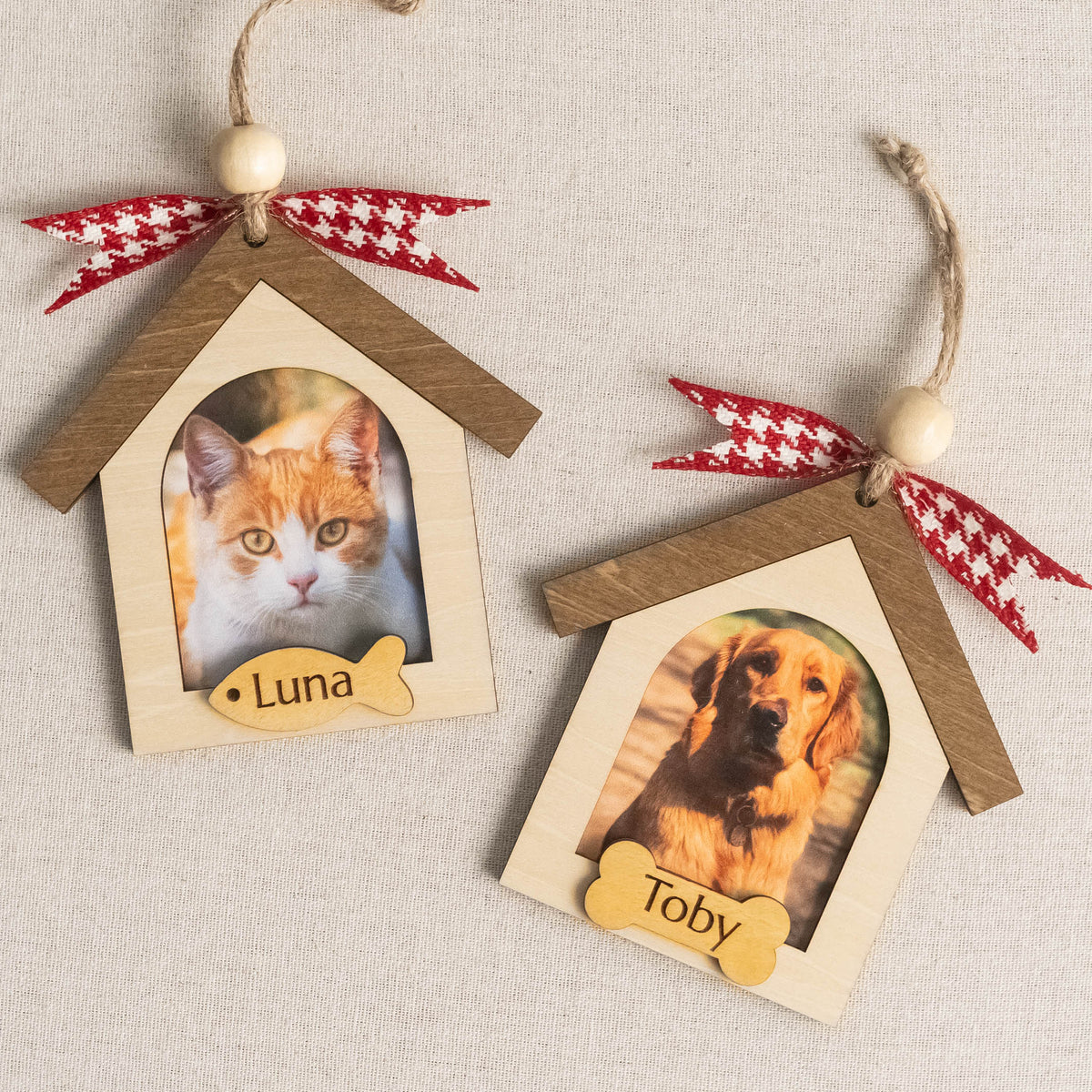 Pet Photo Ornament Wood, Cat Christmas Ornament for Pet Memorial B73