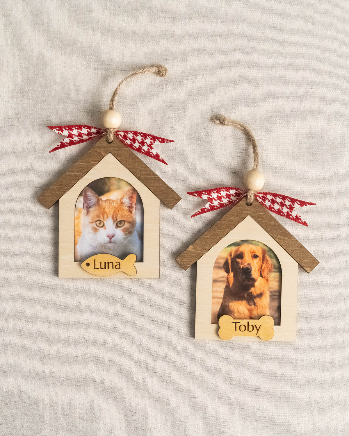 Pet Photo Ornament Wood, Cat Christmas Ornament for Pet Memorial B73