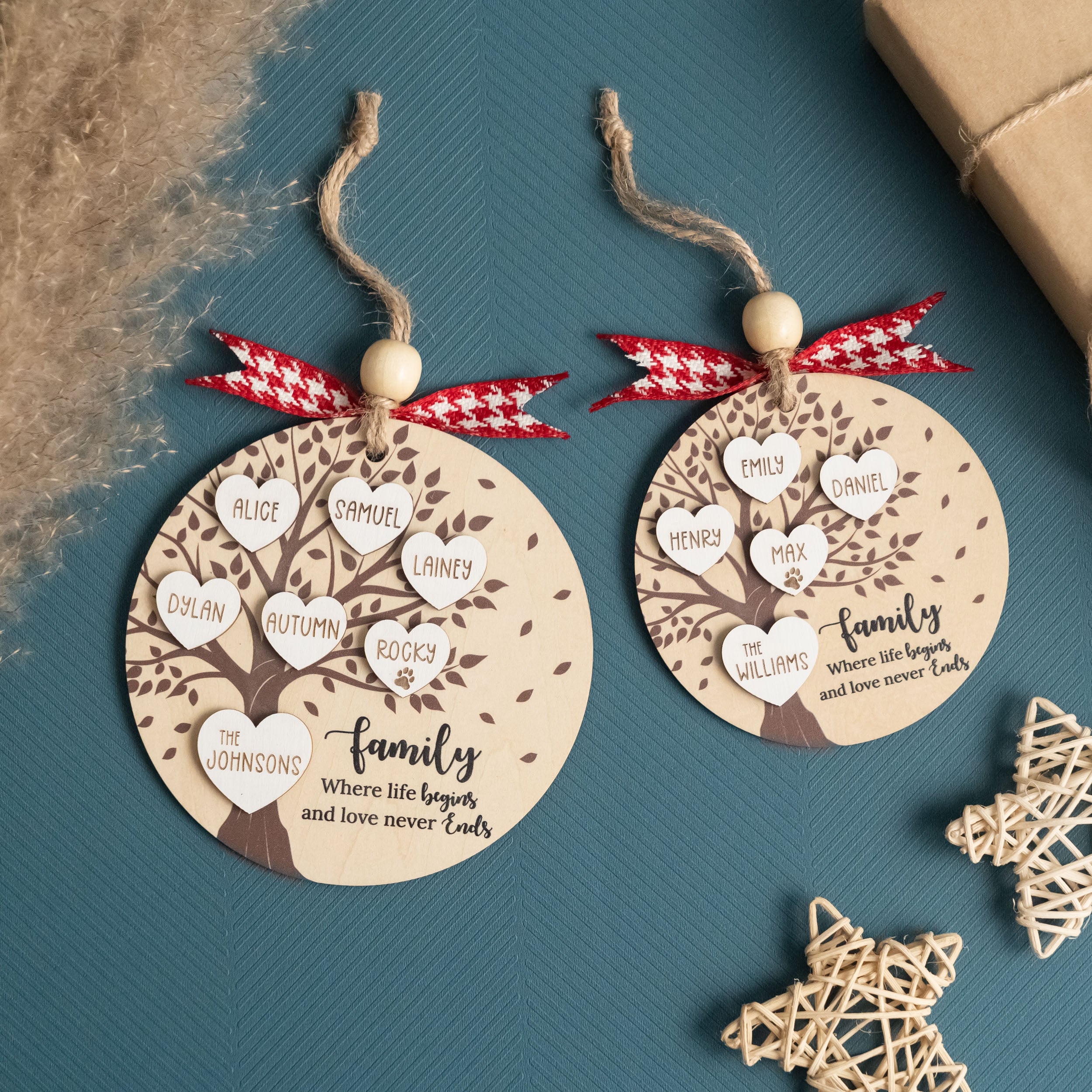 Personalized Family Christmas Ornament Wood for Custom Christmas Ornament and Engraved Family Ornament R58