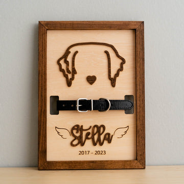 Dog Ear Drawing Framed Wood Pet Memorial Frame with Collar E71