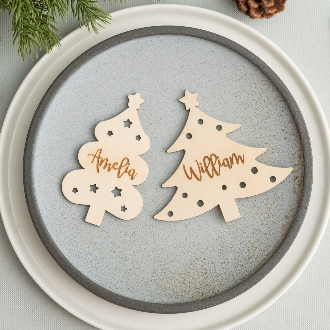 Personalized Wooden Christmas Tree Name Place for Holiday Table O78