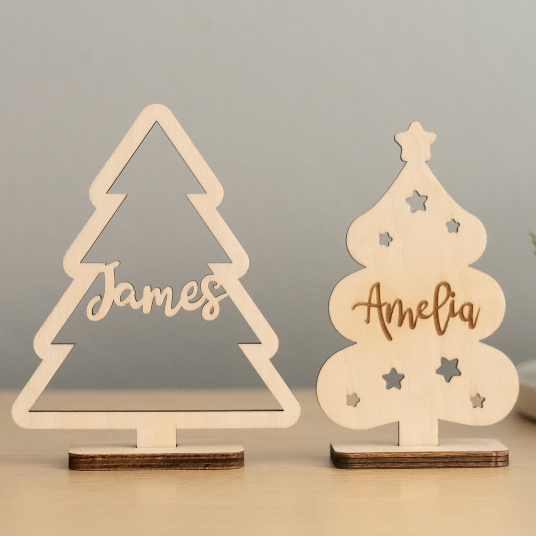 Personalized Wooden Christmas Tree Name Place Wood for Table Decor O78