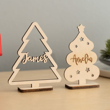 Personalized Wooden Christmas Tree Name Place Wood for Table Decor O78