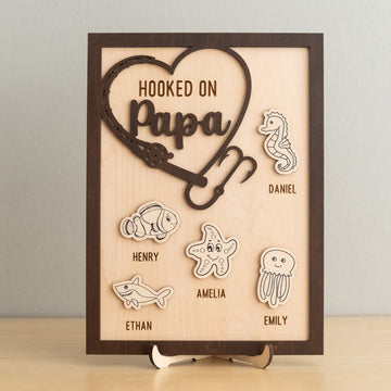 Personalized Hooked on Papa Wooden Table Decor Wood Gift for Papa Y85