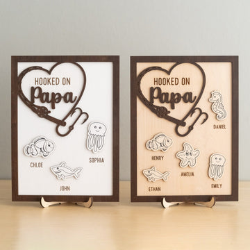 Personalized Hooked on Papa Wooden Table Decor Wood Fathers Day Gift Y85