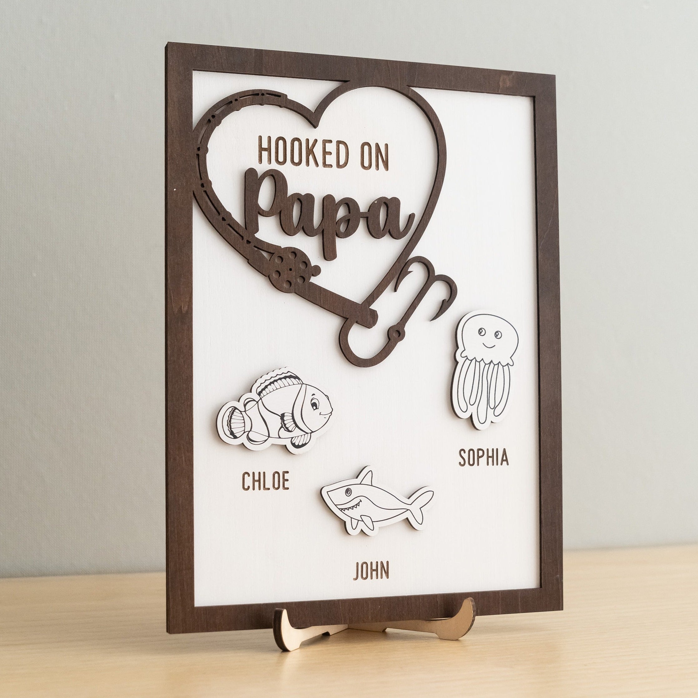 Personalized Hooked on Papa Wooden Table Decor Wood Gift for Papa Y85