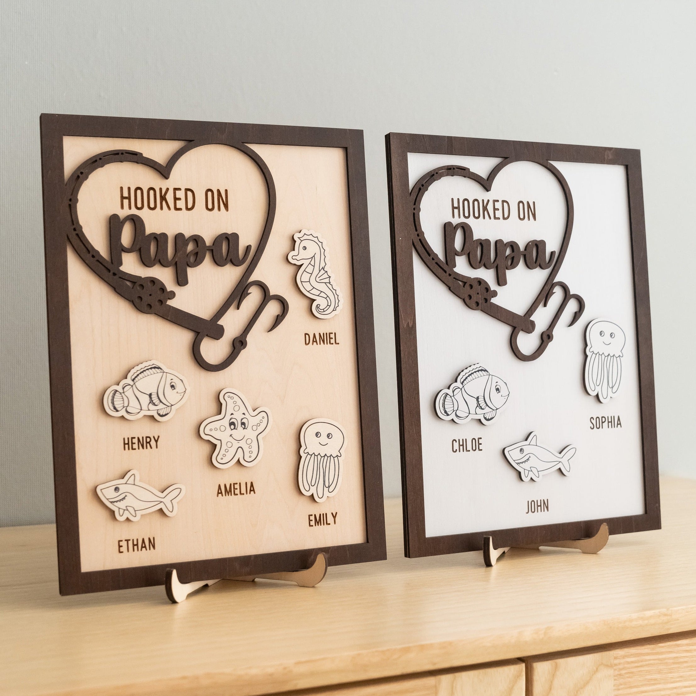 Personalized Hooked on Papa Wooden Table Decor Wood Fathers Day Gift Y85